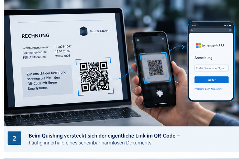 Beim Quishing versteckt sich der eigentliche Link im QR-Code